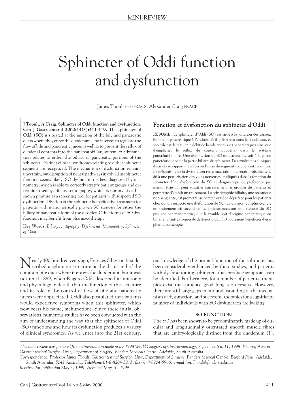 Sphincter of Oddi Function and Dysfunction