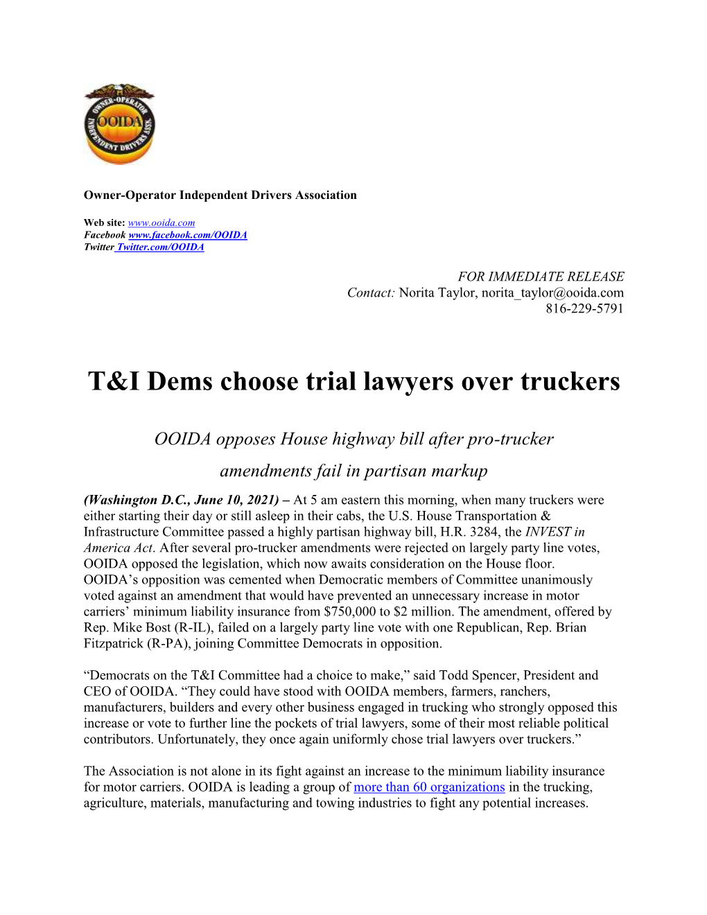 T&I Dems Choose Trial Lawyers Over Truckers