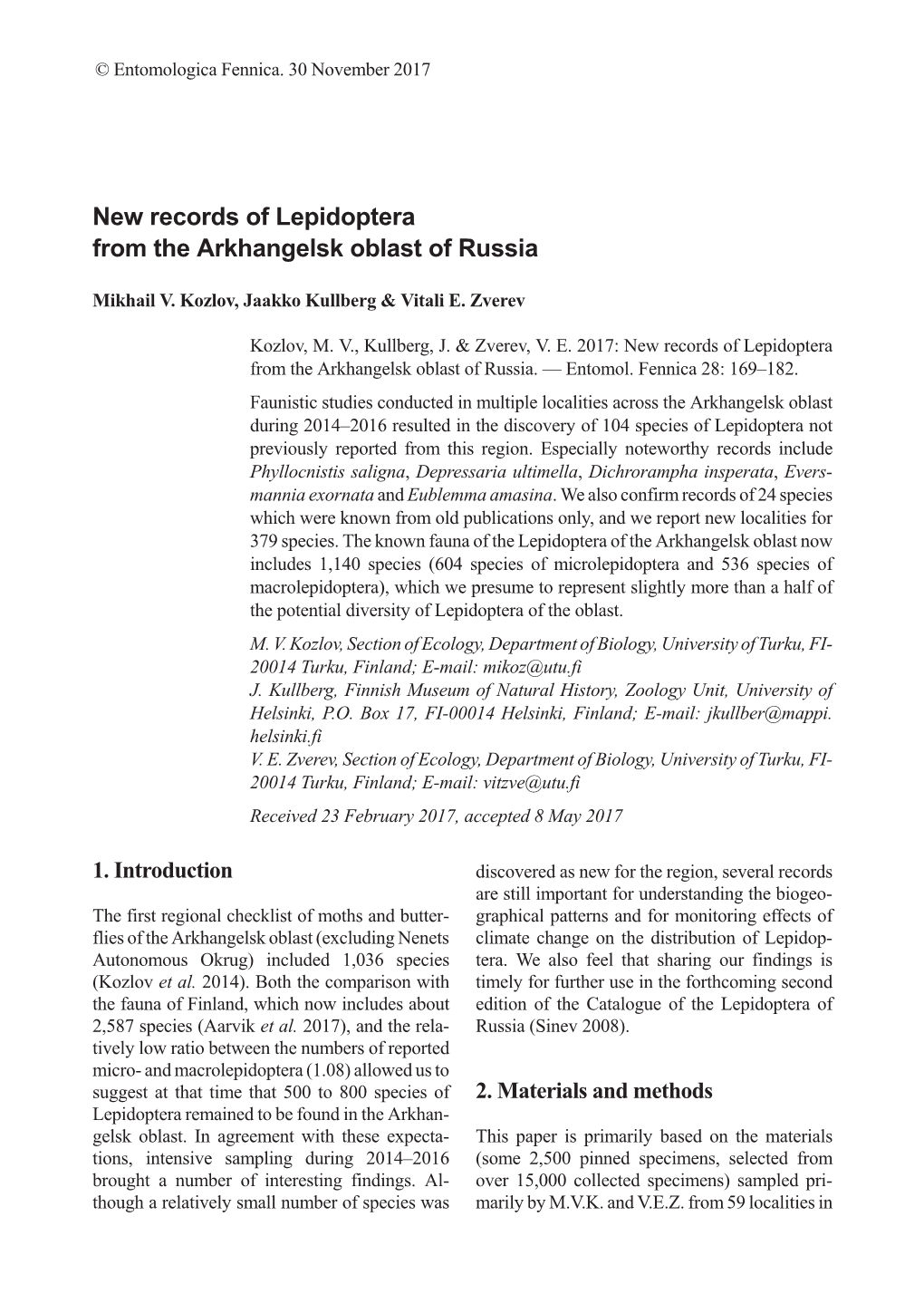 New Records of Lepidoptera from the Arkhangelsk Oblast of Russia