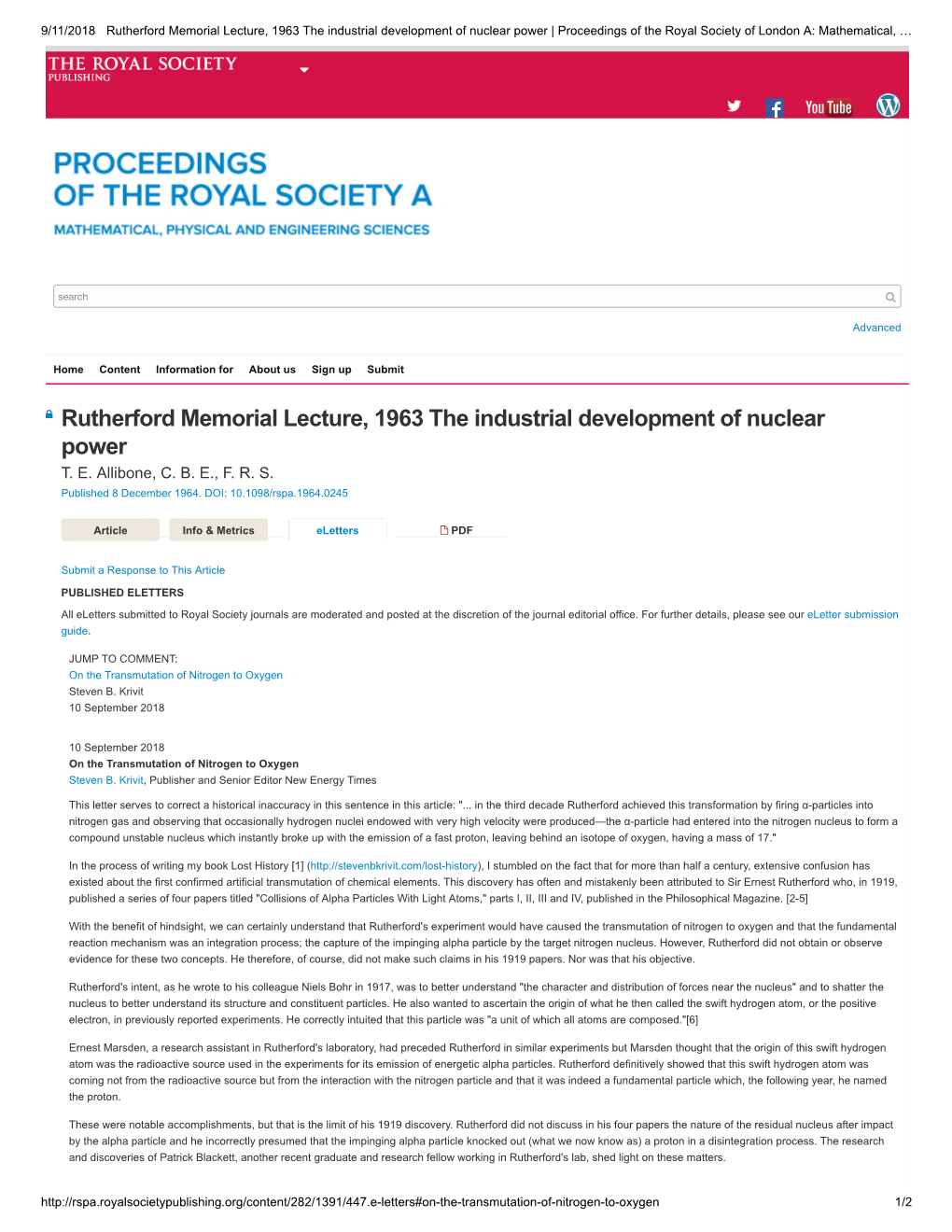 Rutherford Memorial Lecture, 1963 the Industrial Development of Nuclear Power | Proceedings of the Royal Society of London A: Mathematical, …