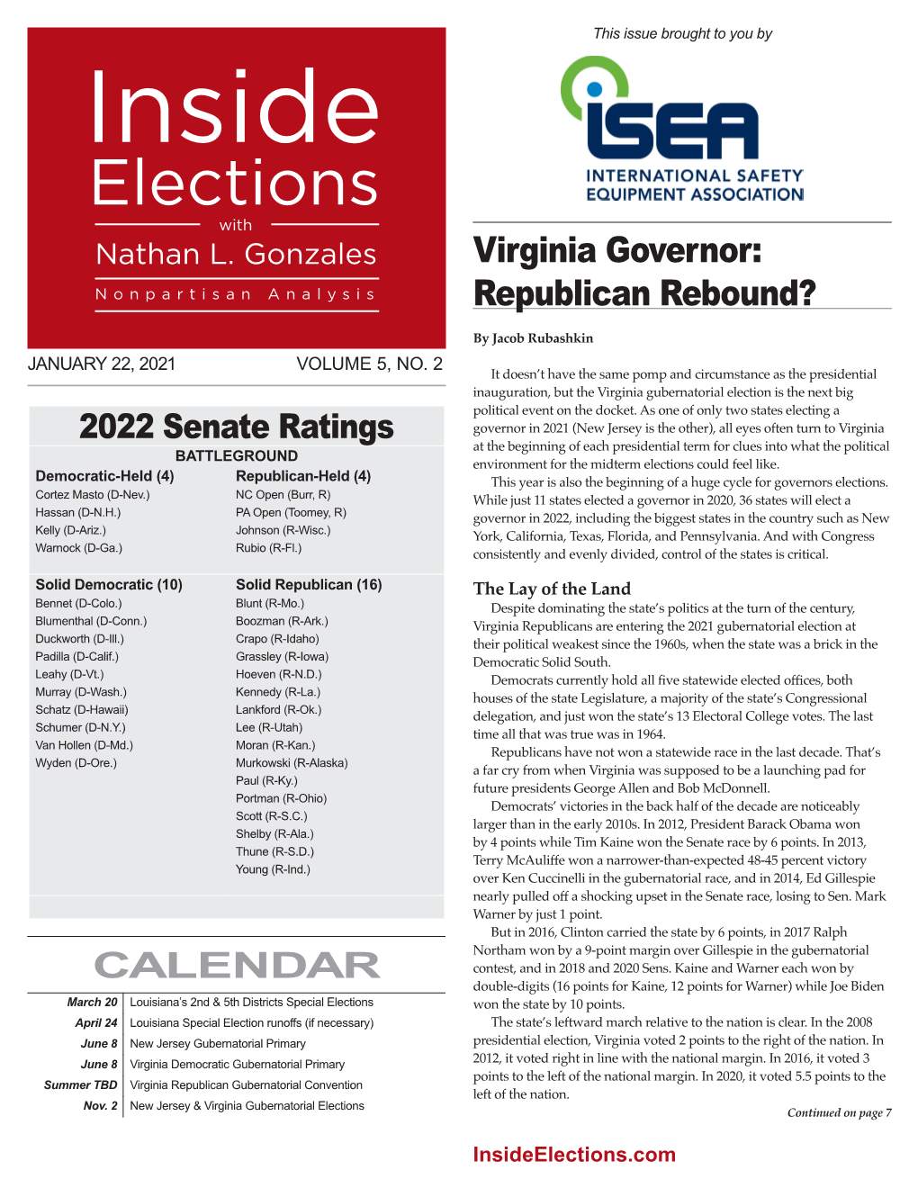 CALENDAR Virginia Governor: Republican Rebound?