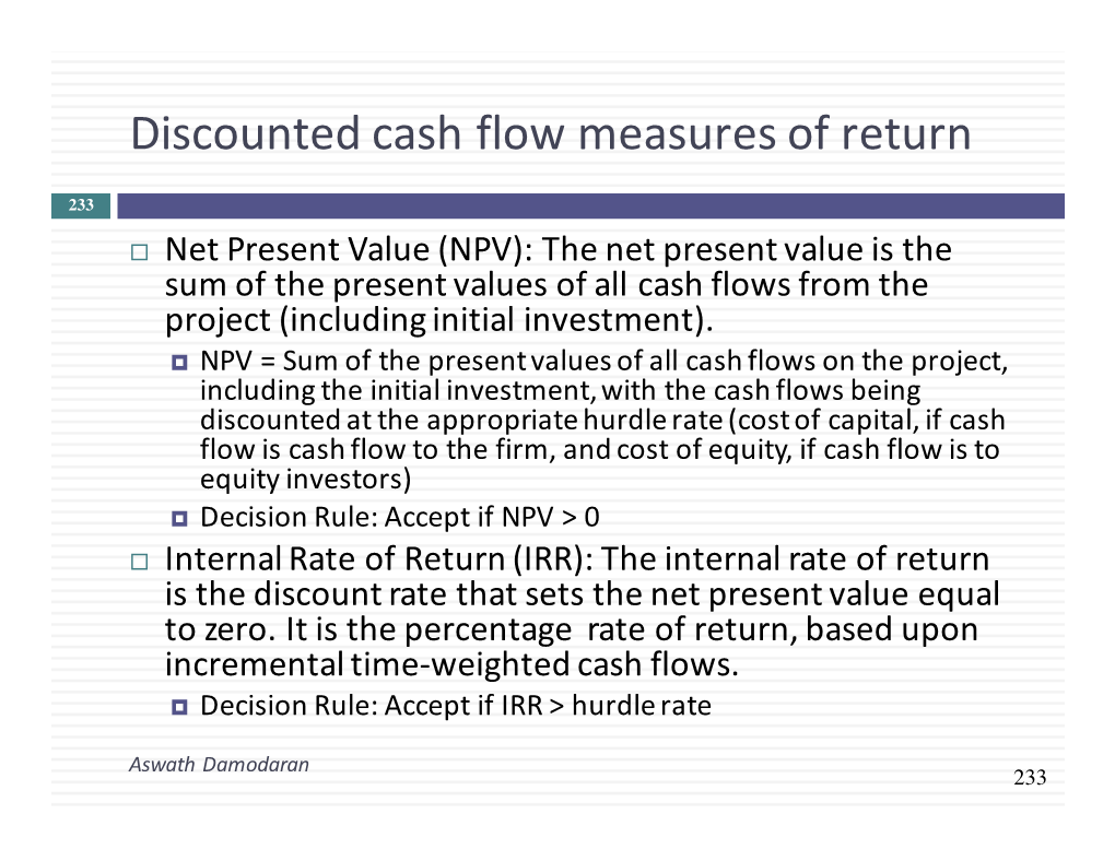 Discounted Cash Flow Measures of Return