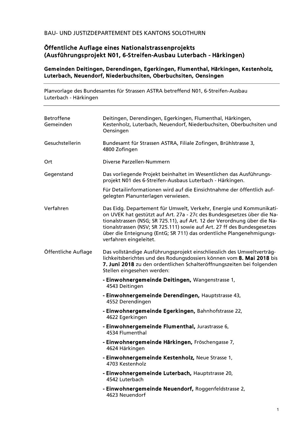 Bau- Und Justizdepartement Des Kantons Solothurn