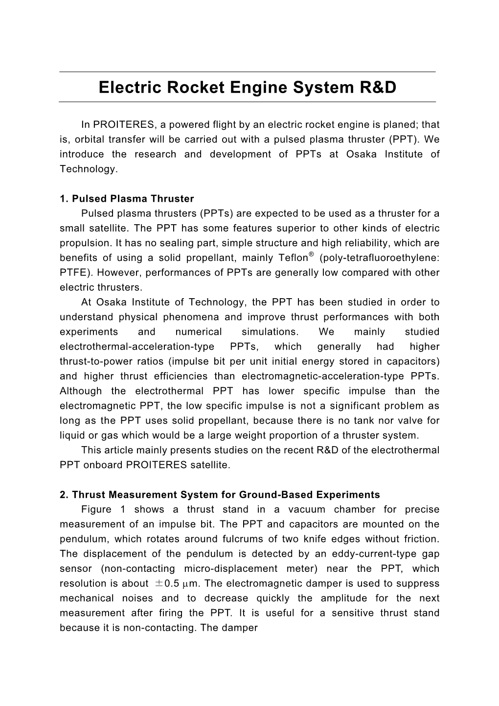 Pulsed Plasma Thruster (PPT)