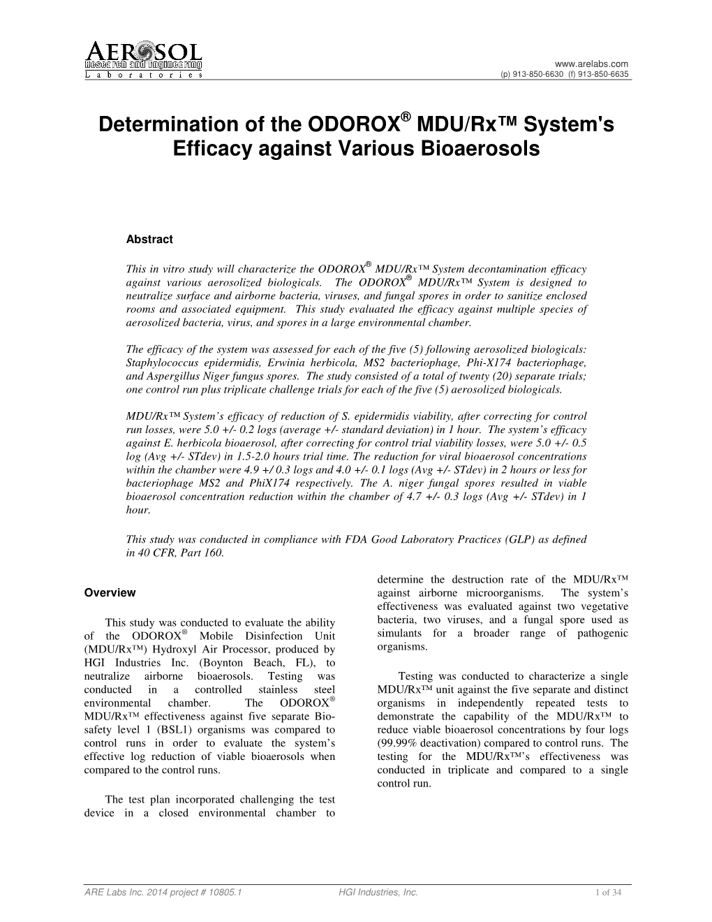 Determination of the ODOROX MDU/Rx™ System's Efficacy