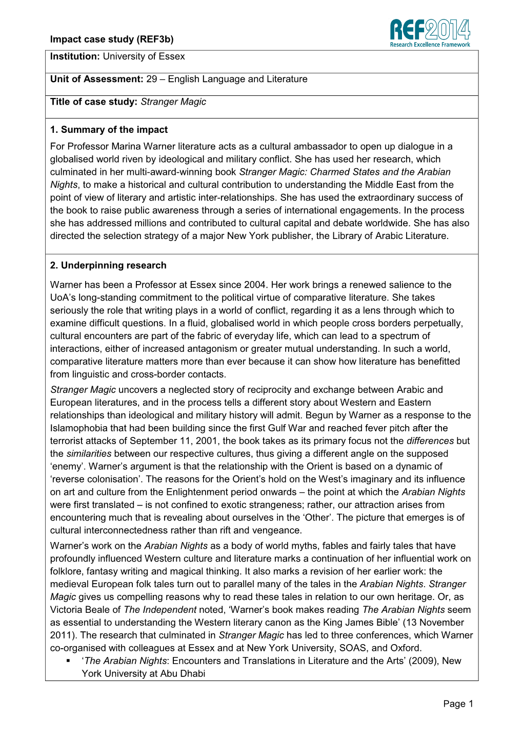 (Ref3b) Page 1 Institution: University of Essex Unit of Assessment: 29
