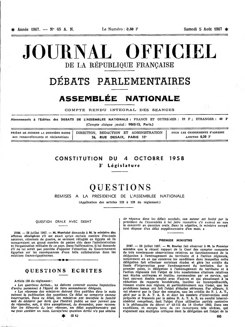 Jourinal Ofricii:L DE LA RÉPUBLIQUE FRANÇAISE