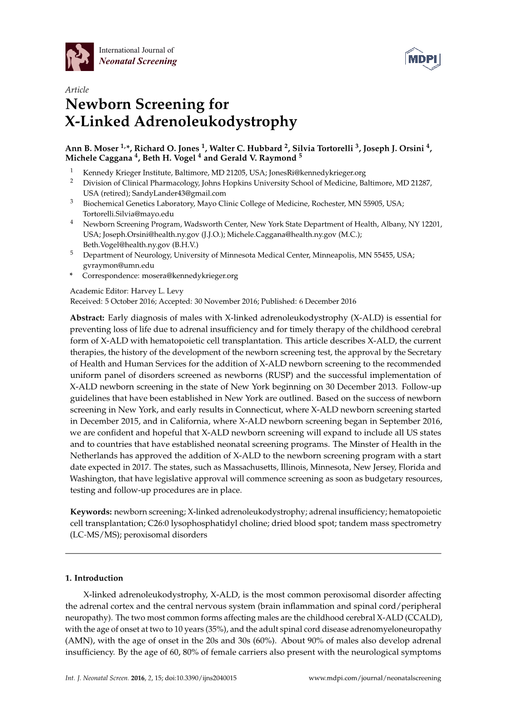 Newborn Screening for X-Linked Adrenoleukodystrophy