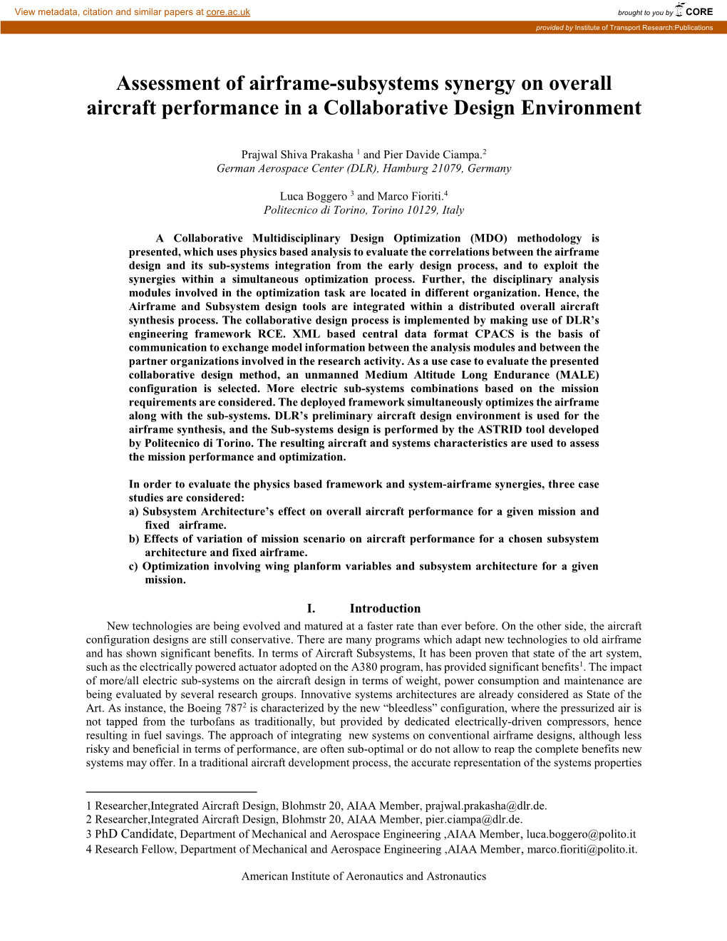 Assessment of Airframe-Subsystems Synergy on Overall Aircraft Performance in a Collaborative Design Environment