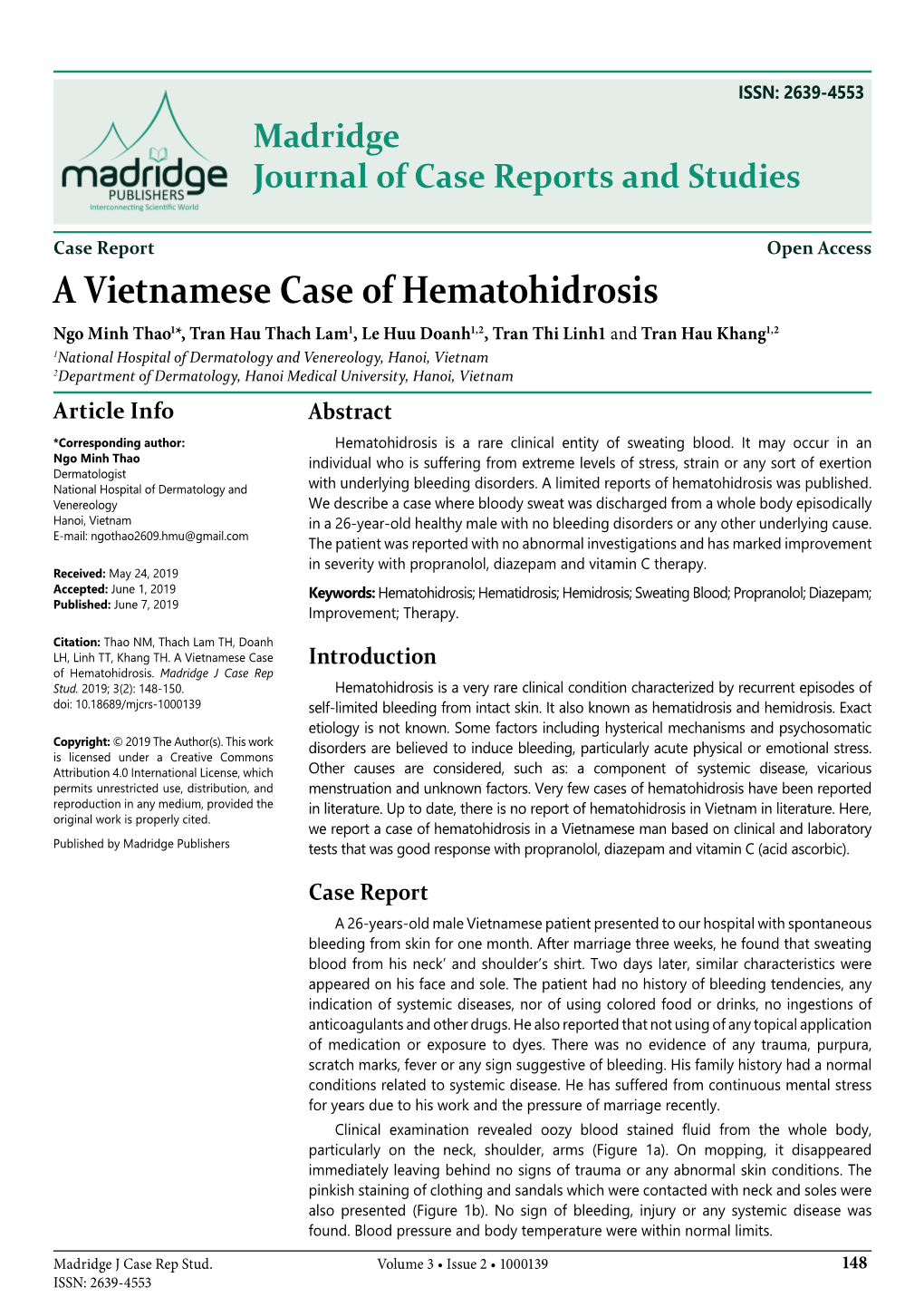 A Vietnamese Case of Hematohidrosis