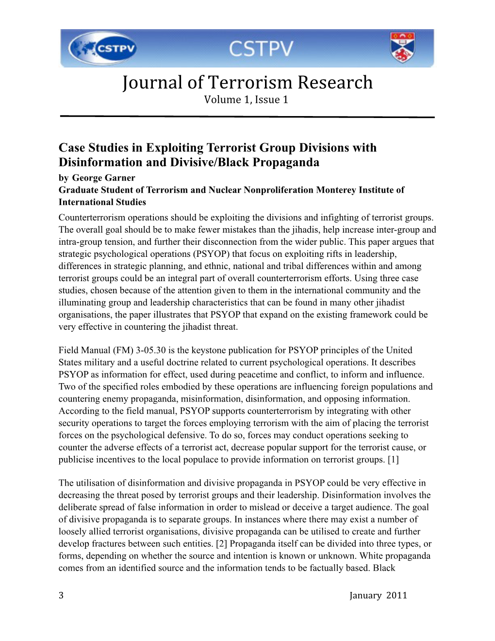 Journal of Terrorism Research Volume 1, Issue 1