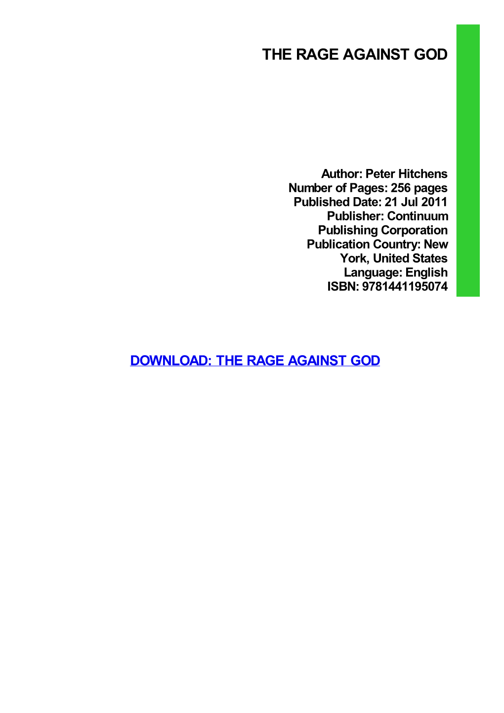 The Rage Against God Download Free