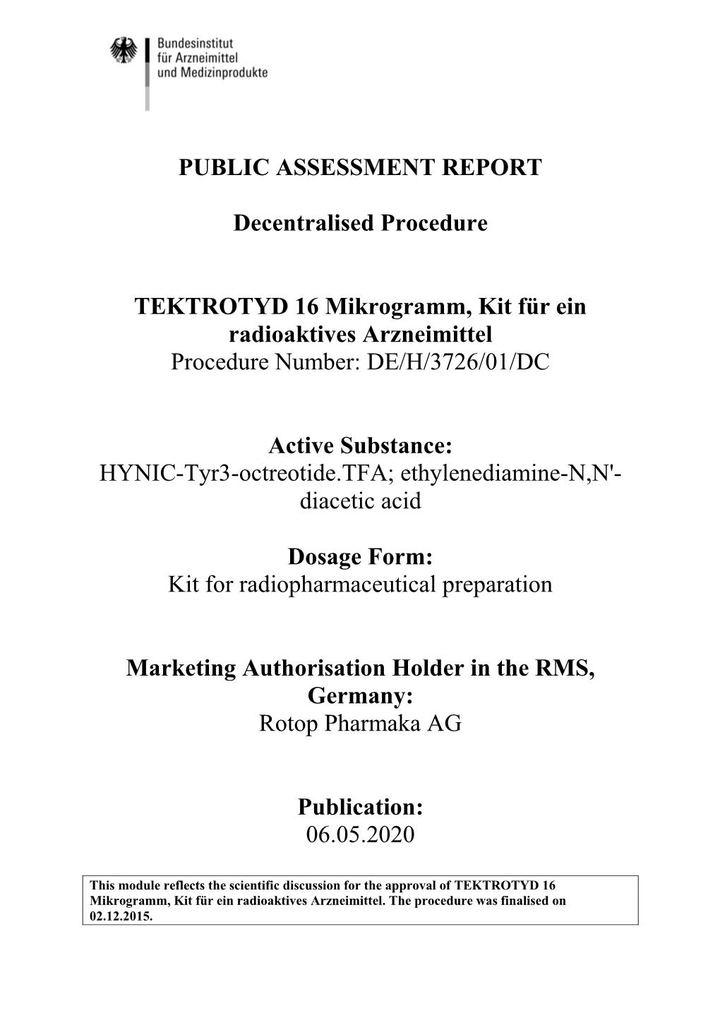 Public Assessment Report