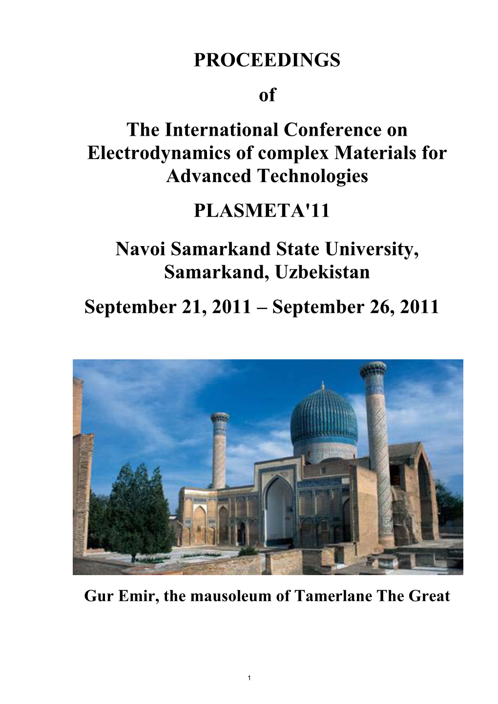 PROCEEDINGS of the International Conference on Electrodynamics Of