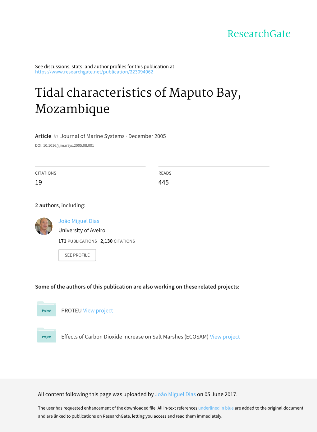 Tidal Characteristics of Maputo Bay, Mozambique