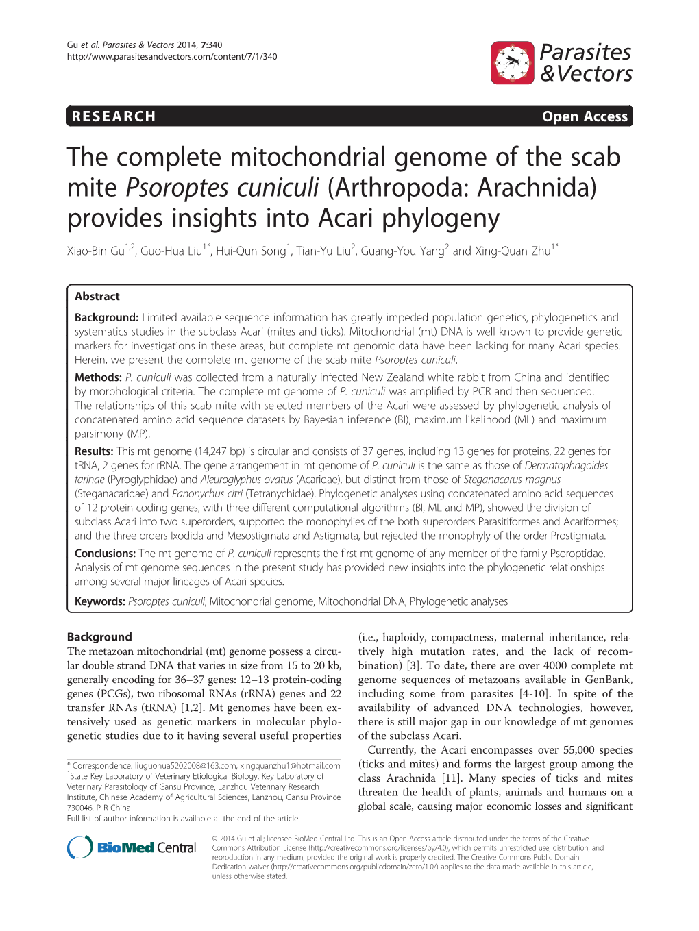 The Complete Mitochondrial Genome of the Scab Mite