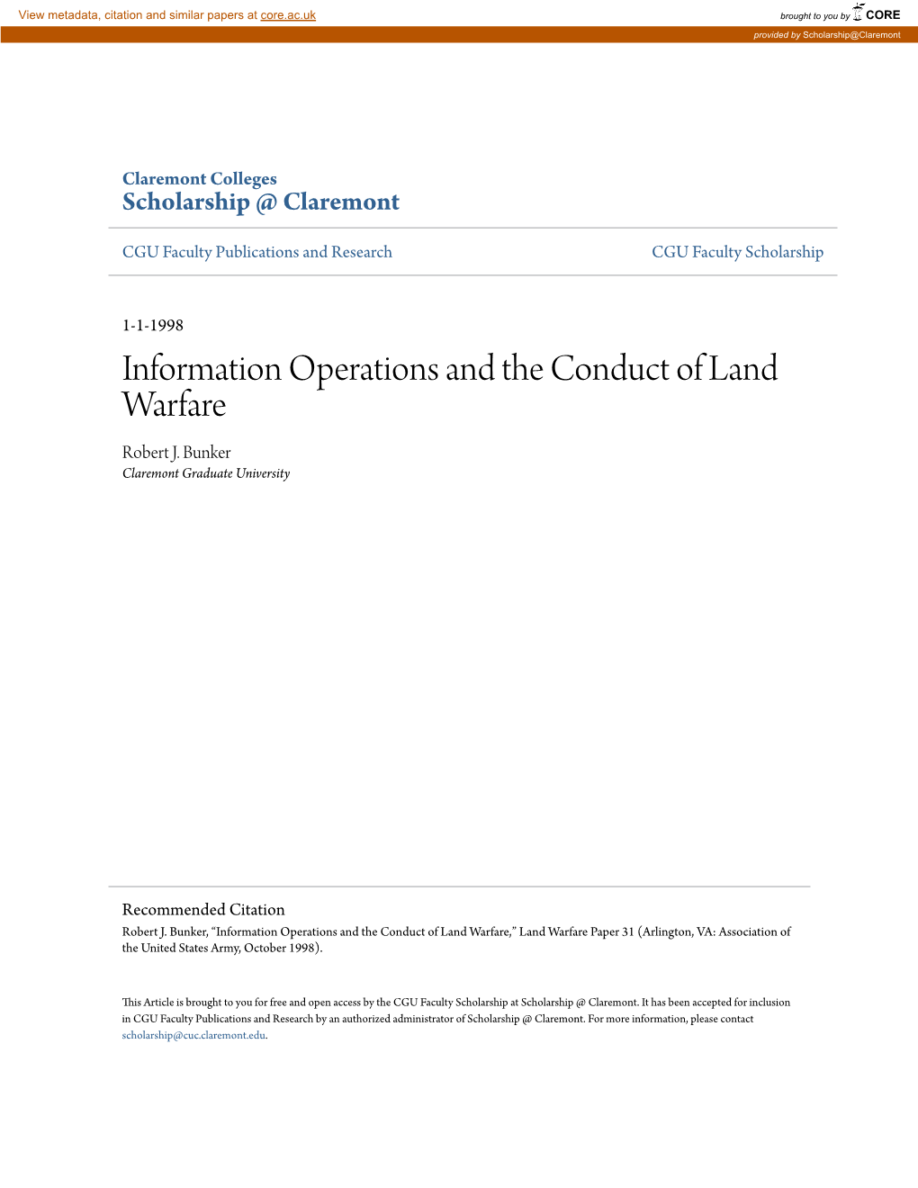 Information Operations and the Conduct of Land Warfare Robert J