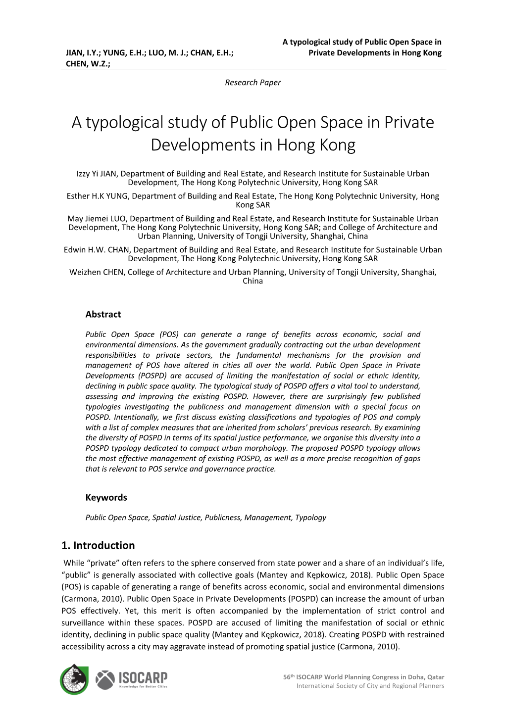 A Typological Study of Public Open Space in Private Developments in Hong Kong