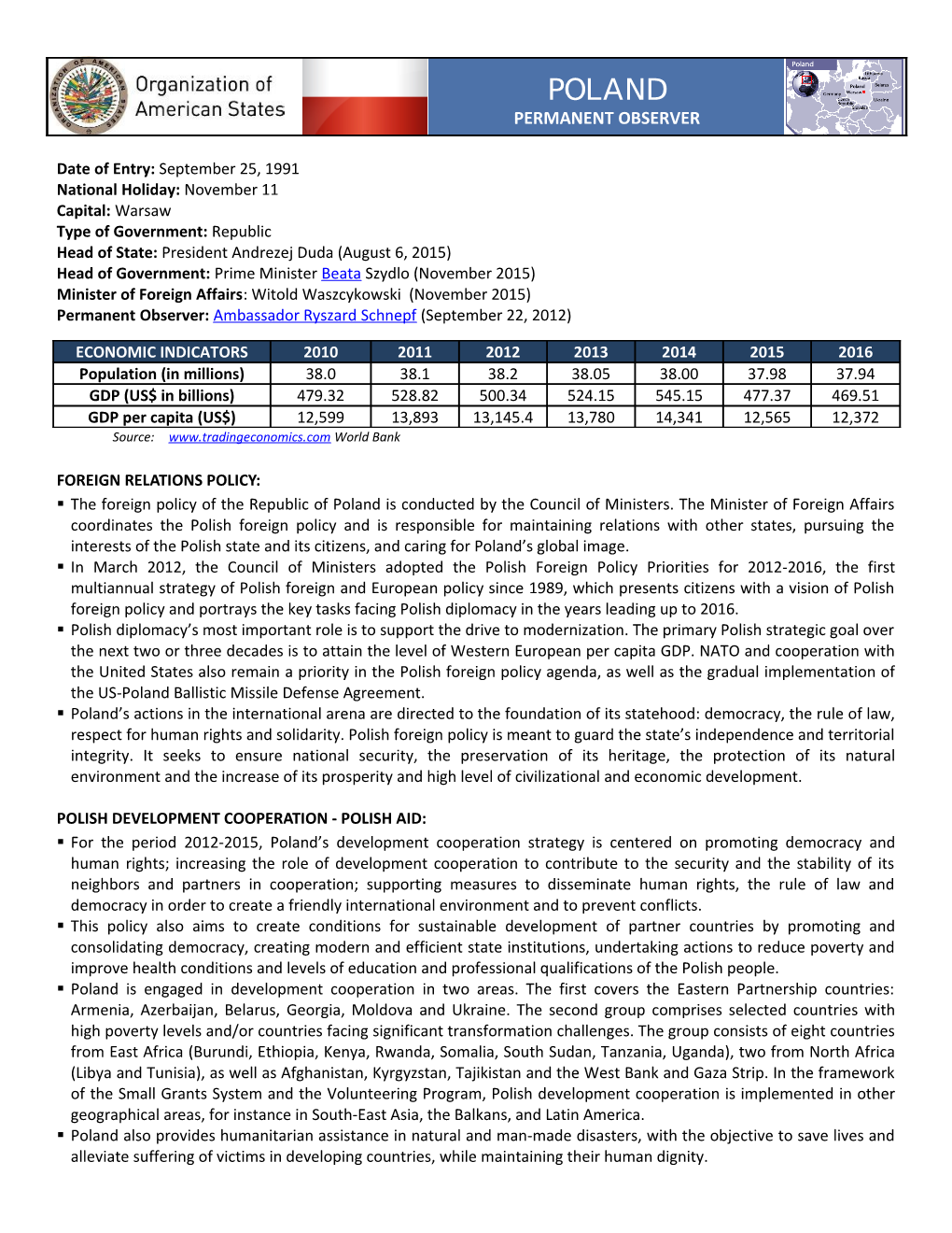 Poland: Permanent Observer Country