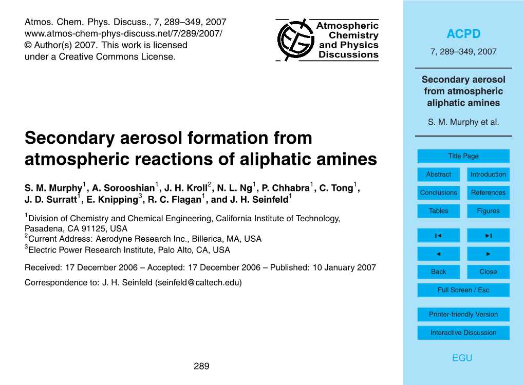 Secondary Aerosol from Atmospheric Aliphatic Amines