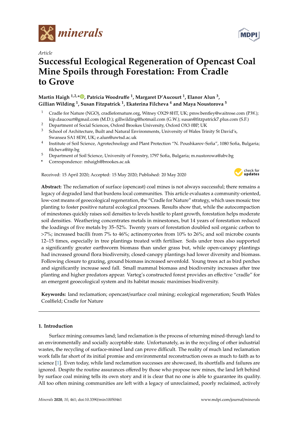 Successful Ecological Regeneration of Opencast Coal Mine Spoils Through Forestation: from Cradle to Grove