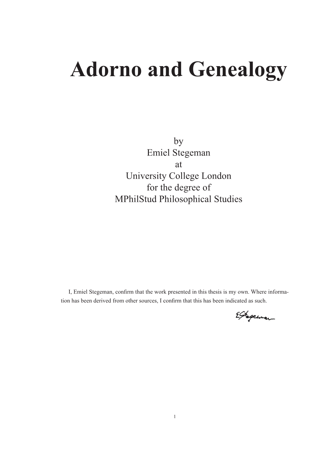 Adorno and Genealogy