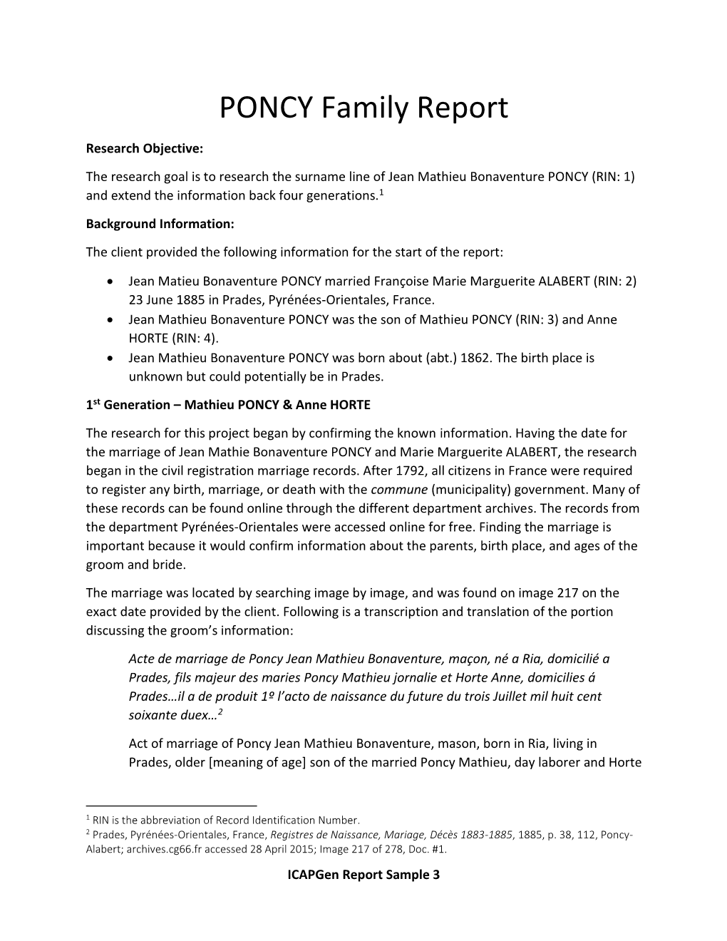 PONCY Family Report