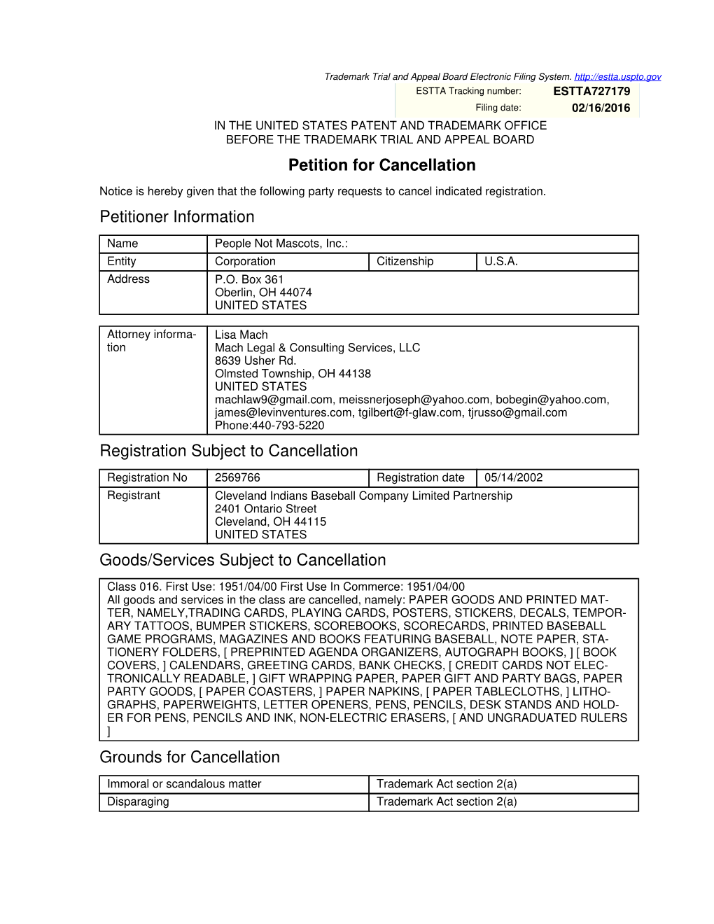 Petition for Cancellation Petitioner Information Registration Subject To