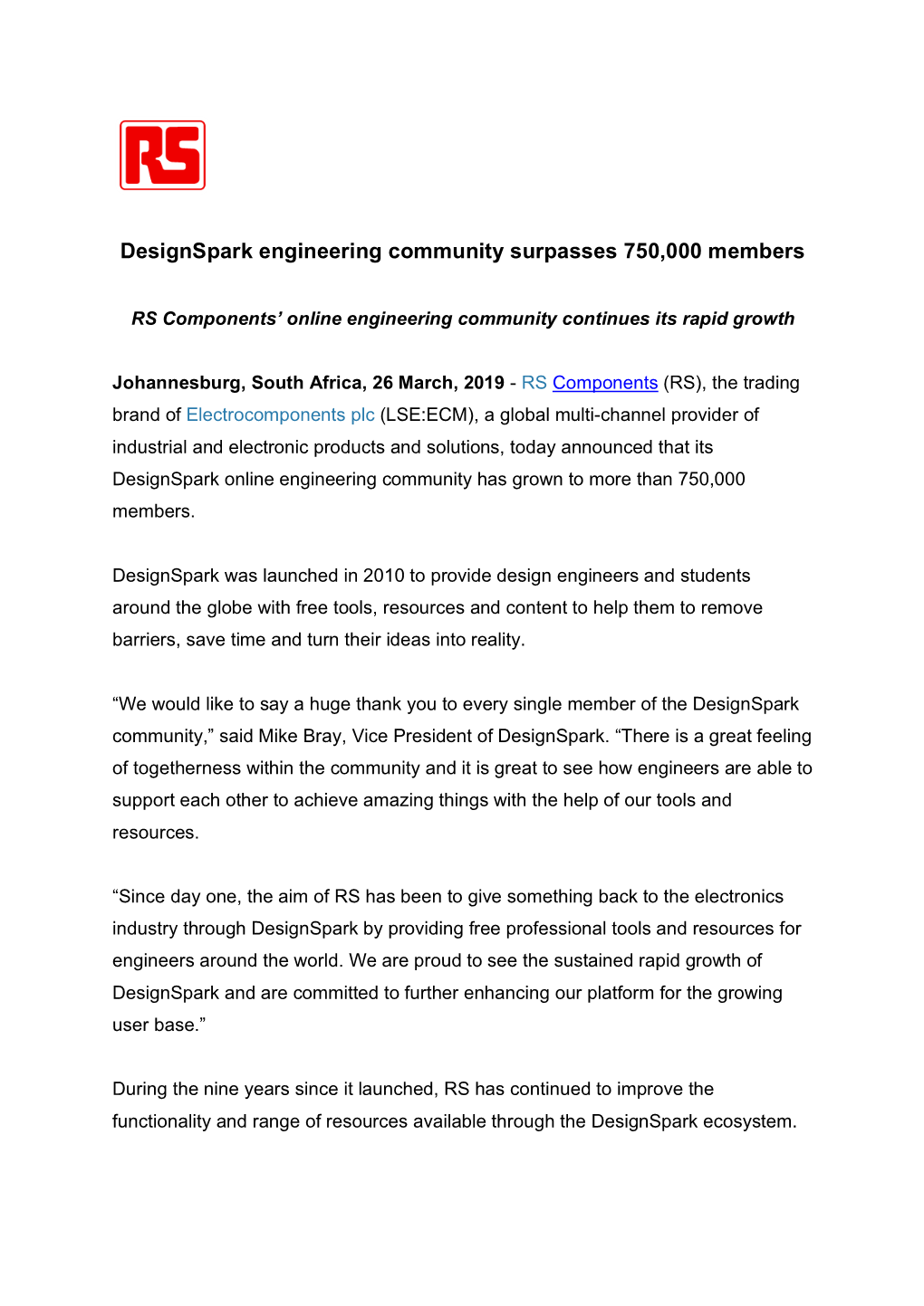 Designspark Engineering Community Surpasses 750,000 Members