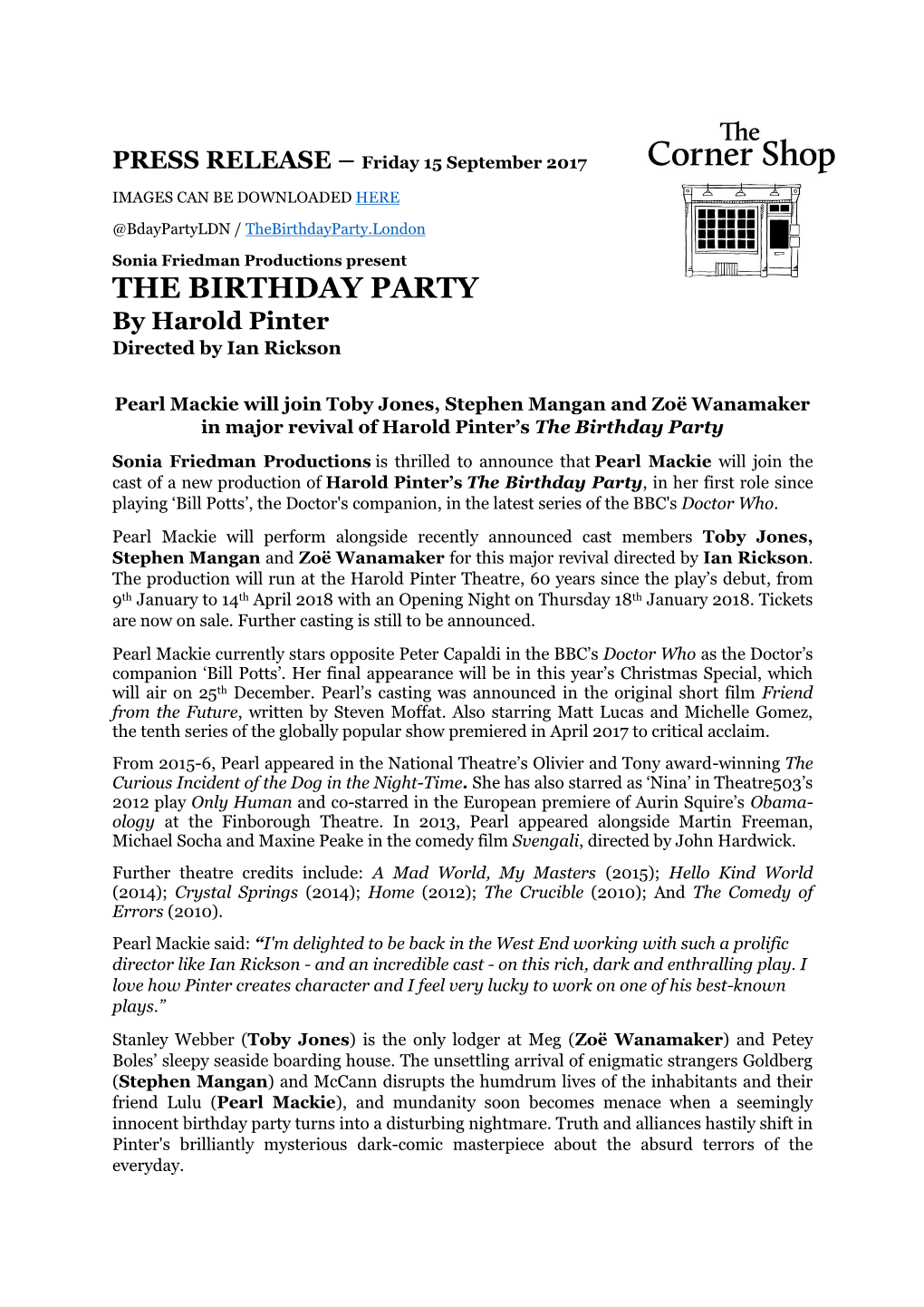 THE BIRTHDAY PARTY by Harold Pinter Directed by Ian Rickson