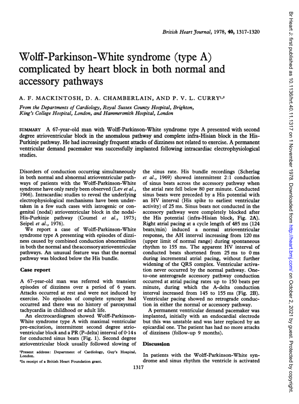 Wolff-Parkinson-White Syndrome (Type A) Complicated by Heart Block in Both Normal and Accessory Pathways