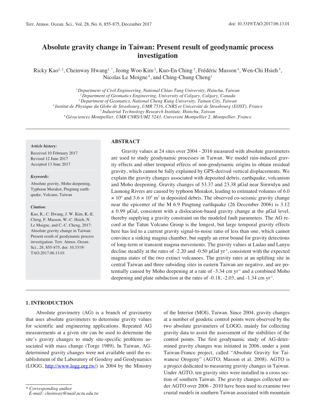 Absolute Gravity Change in Taiwan: Present Result of Geodynamic Process Investigation