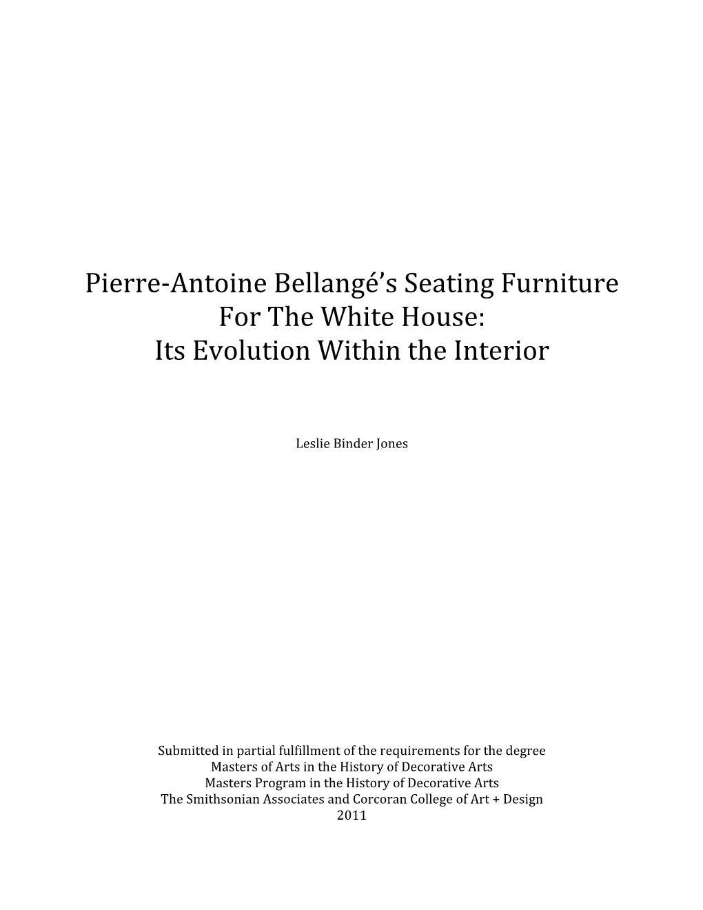 Pierre‐Antoine Bellangé's Seating Furniture for the White House: Its