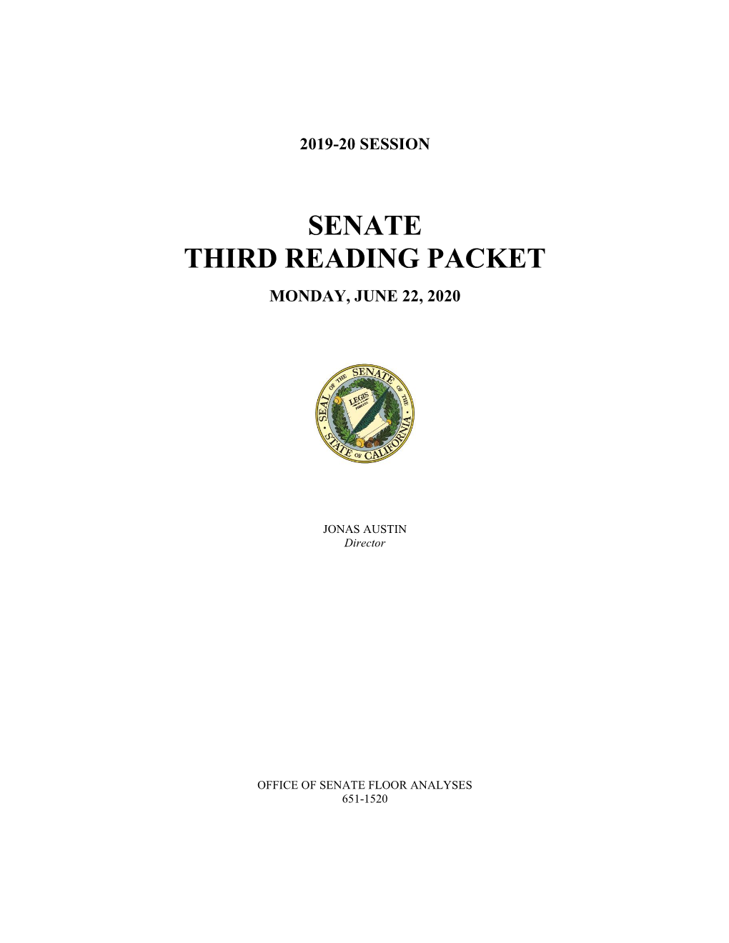 Senate Third Reading Packet Monday, June 22, 2020