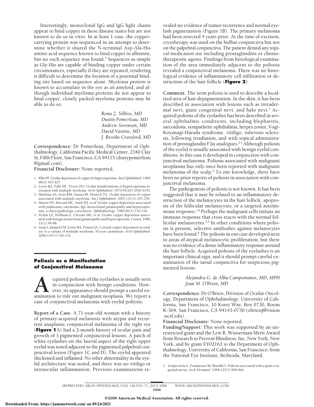 Poliosis As a Manifestation of Conjunctival Melanoma