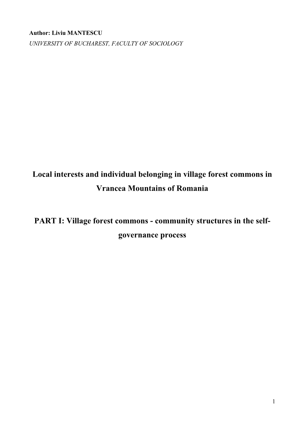 Local Interests and Individual Belonging in Village Forest Commons in Vrancea Mountains of Romania