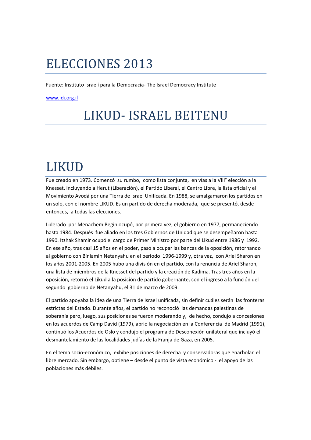 Elecciones 2013 Likud- Israel Beitenu Likud