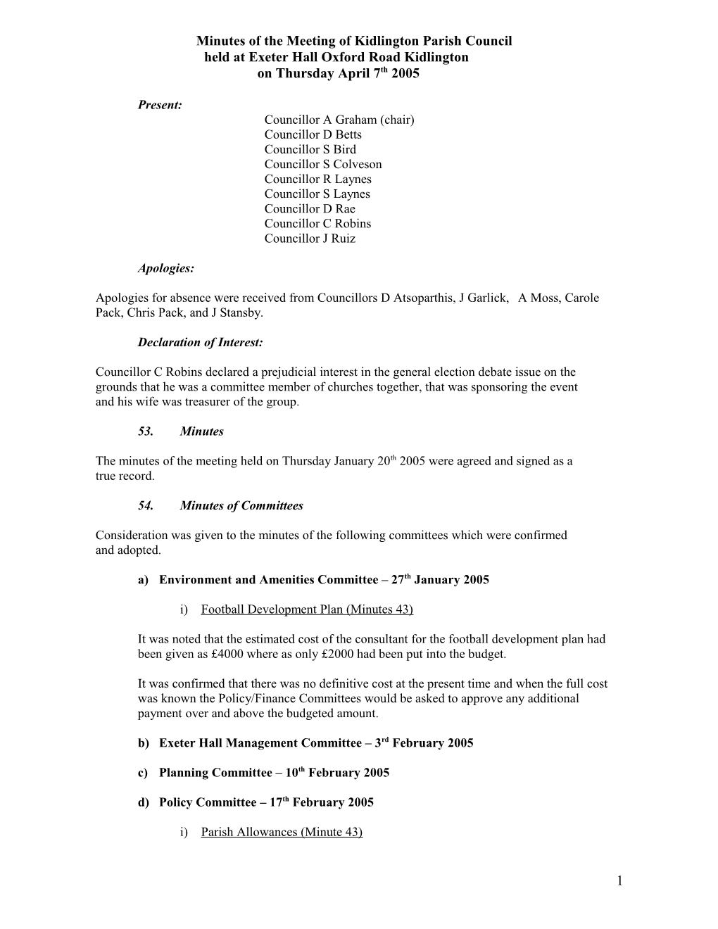 Minutes of the Meeting of Kidlington Parish Council