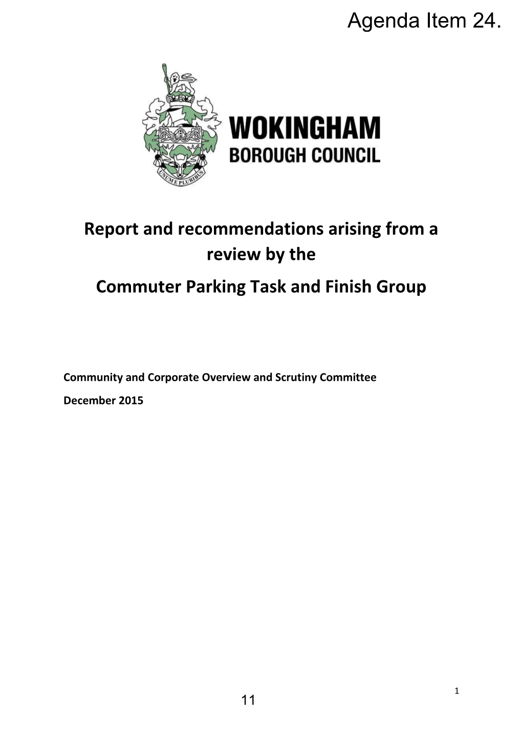 Report and Recommendations Arising from a Review by the Commuter Parking Task and Finish Group