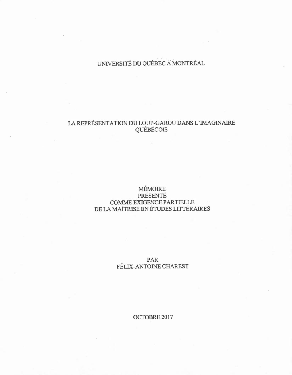 La Représentation Du Loup-Garou Dans L'imaginaire Québécois