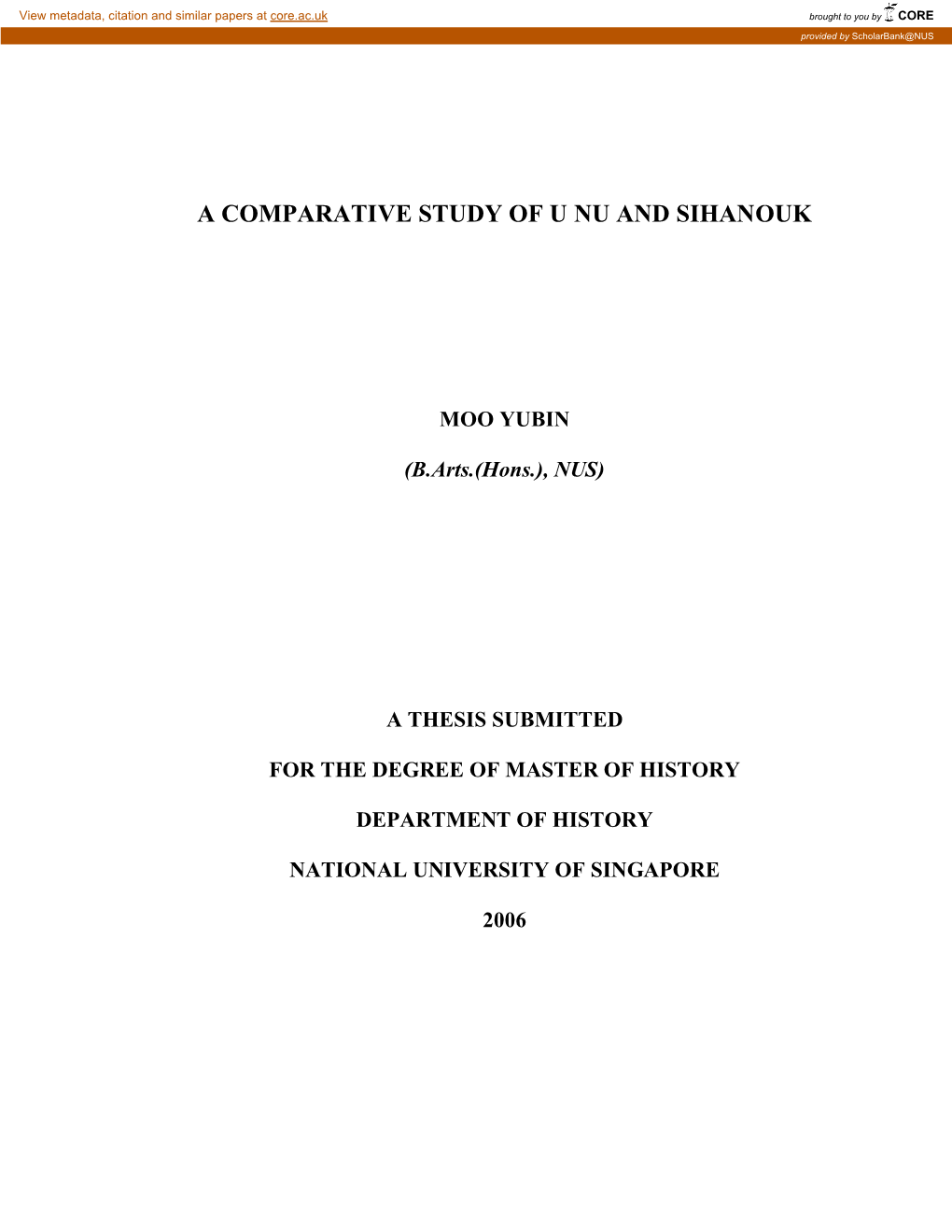 A Comparative Study of U Nu and Sihanouk