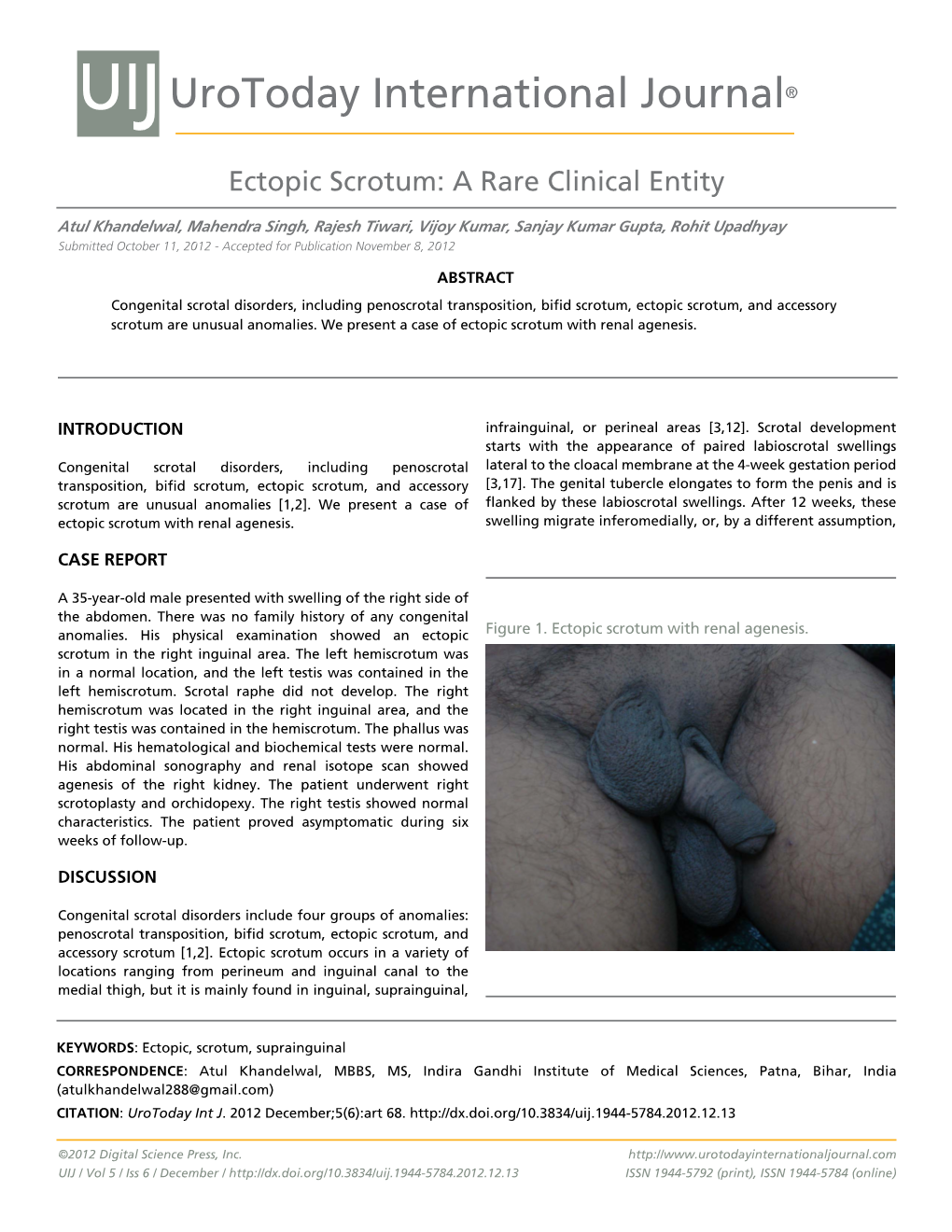 Urotoday International Journal® Ectopic Scrotum: a Rare Clinical Entity