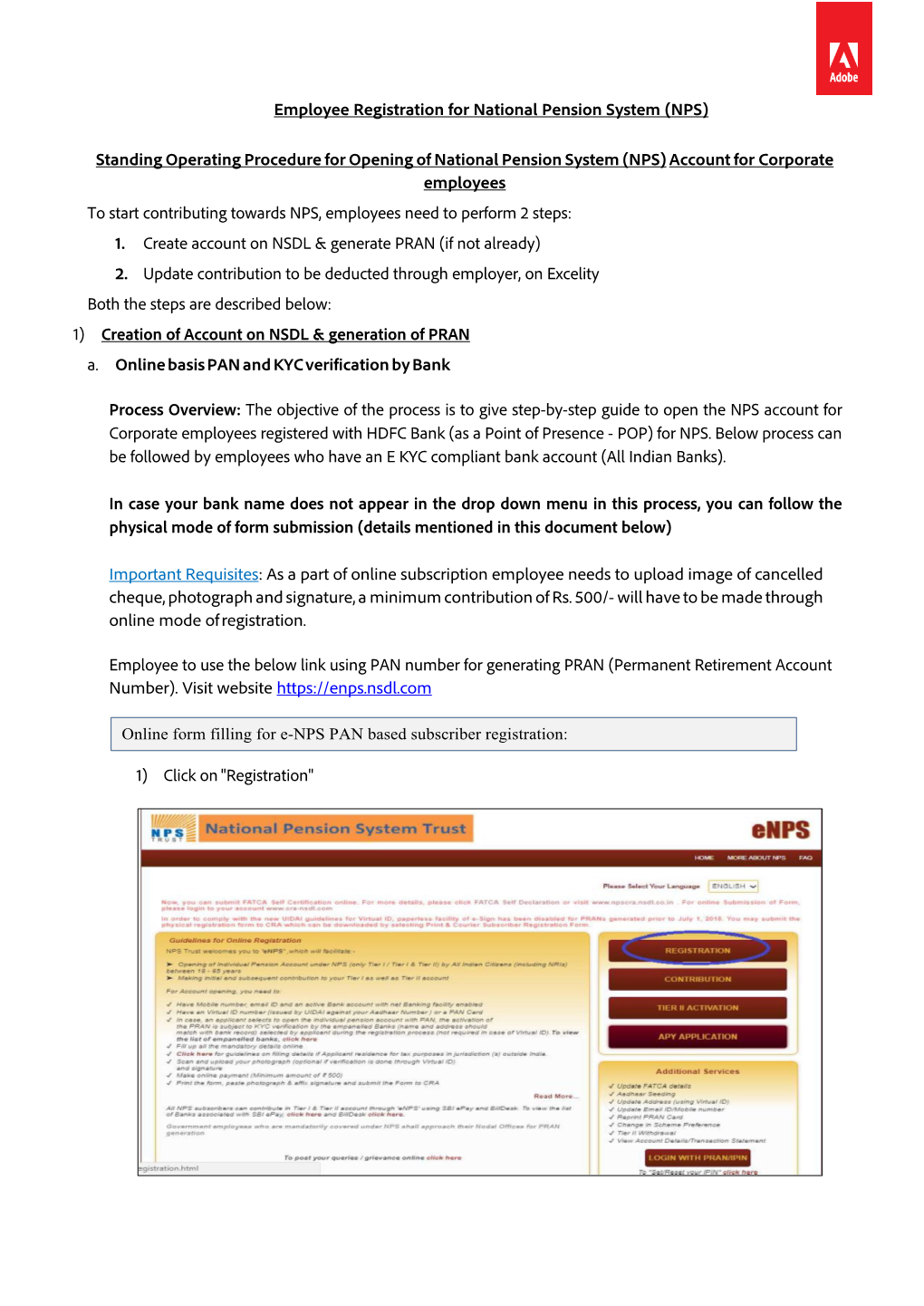 Employee Registration for National Pension System (NPS)