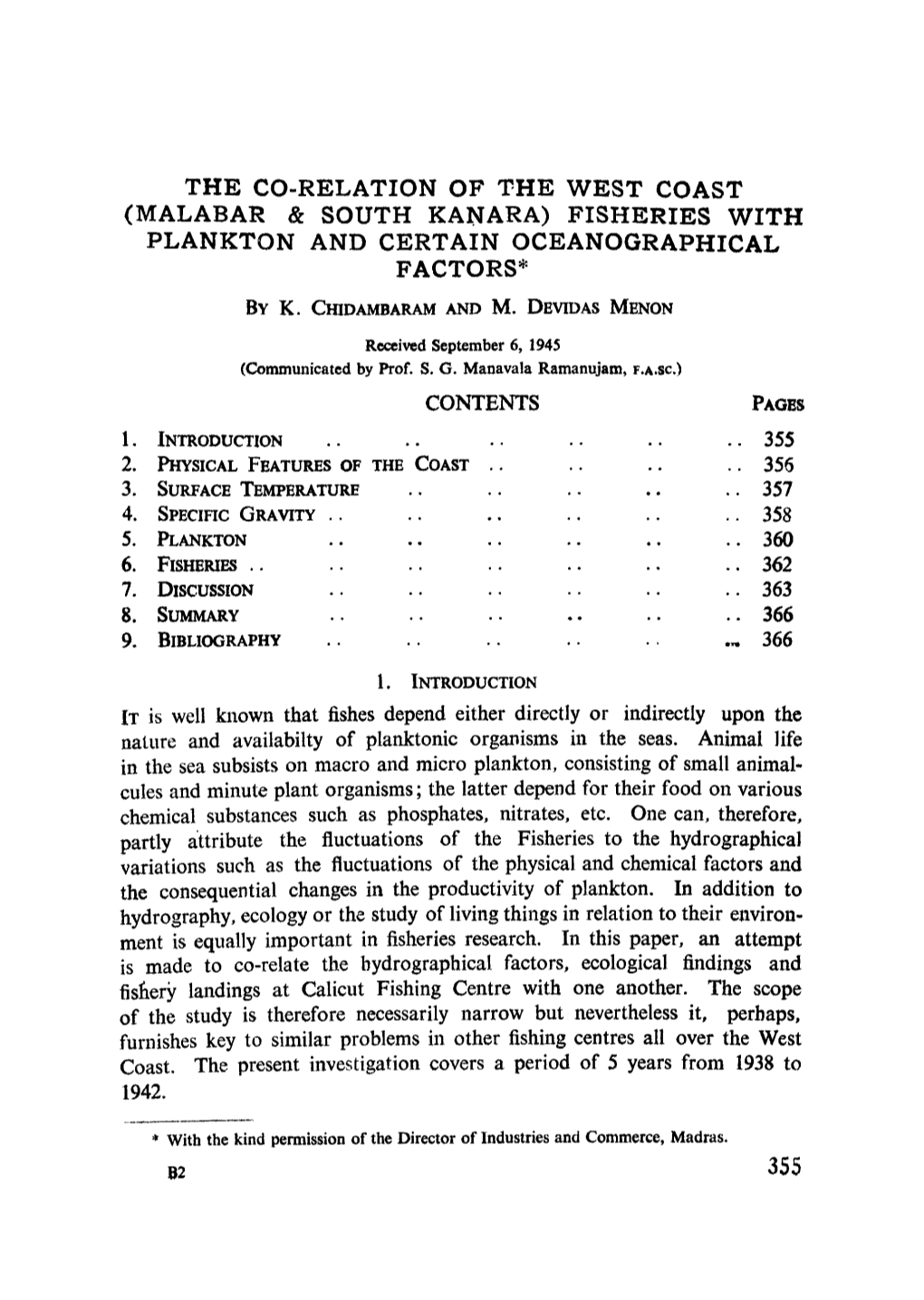 Fisheries with Plankton and Certain Oceanographical Factors*
