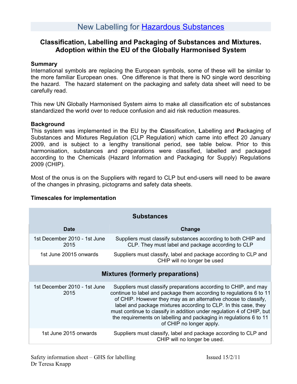 New Labelling For Hazardous Substances