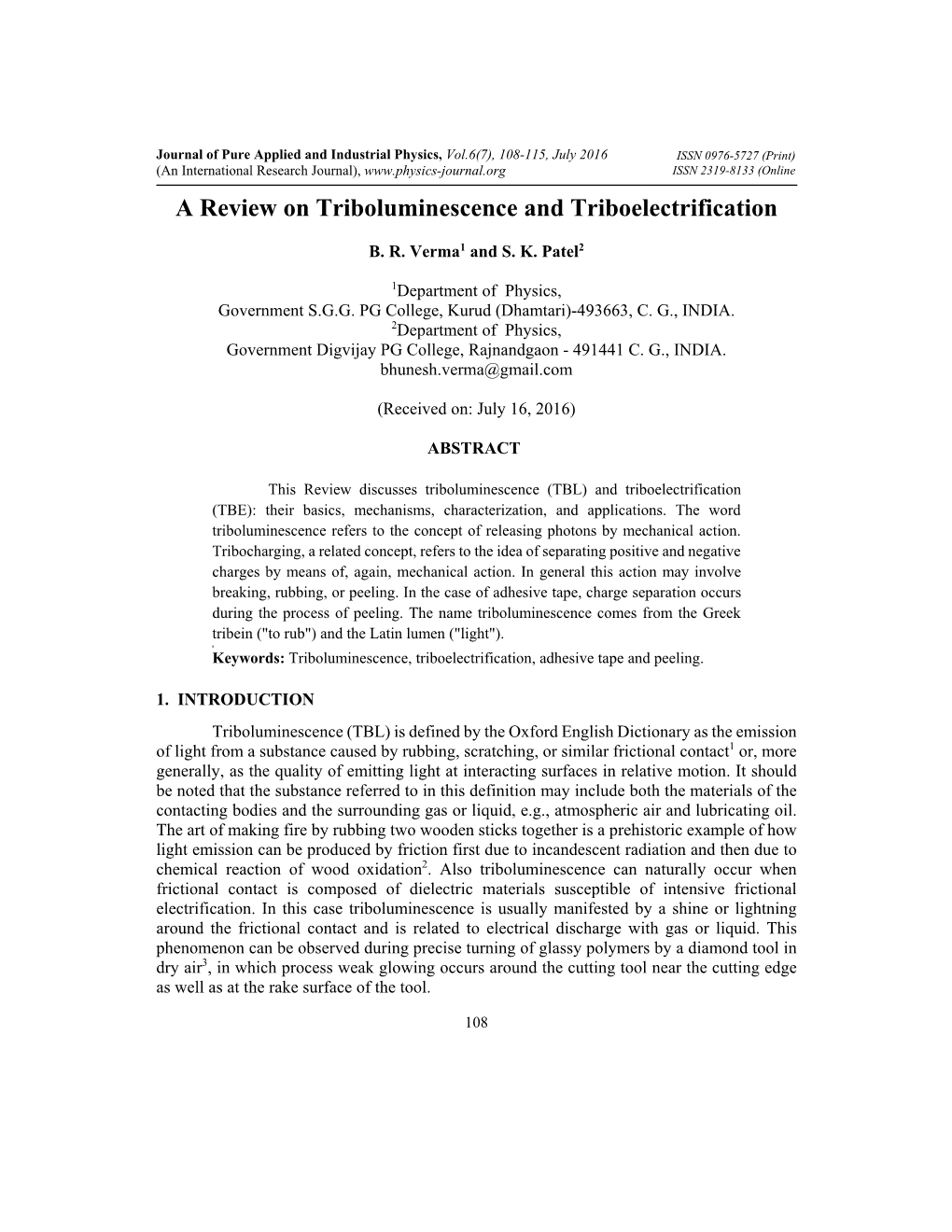 A Review on Triboluminescence and Triboelectrification