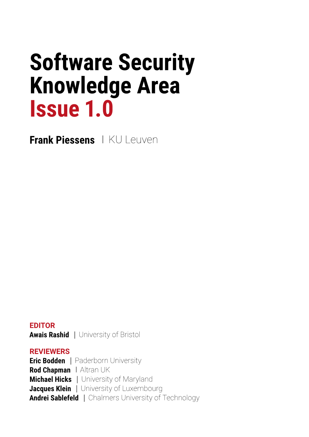 Software Security Knowledge Area Issue 1.0