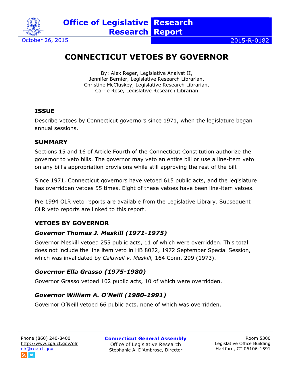 Connecticut Vetoes by Governor
