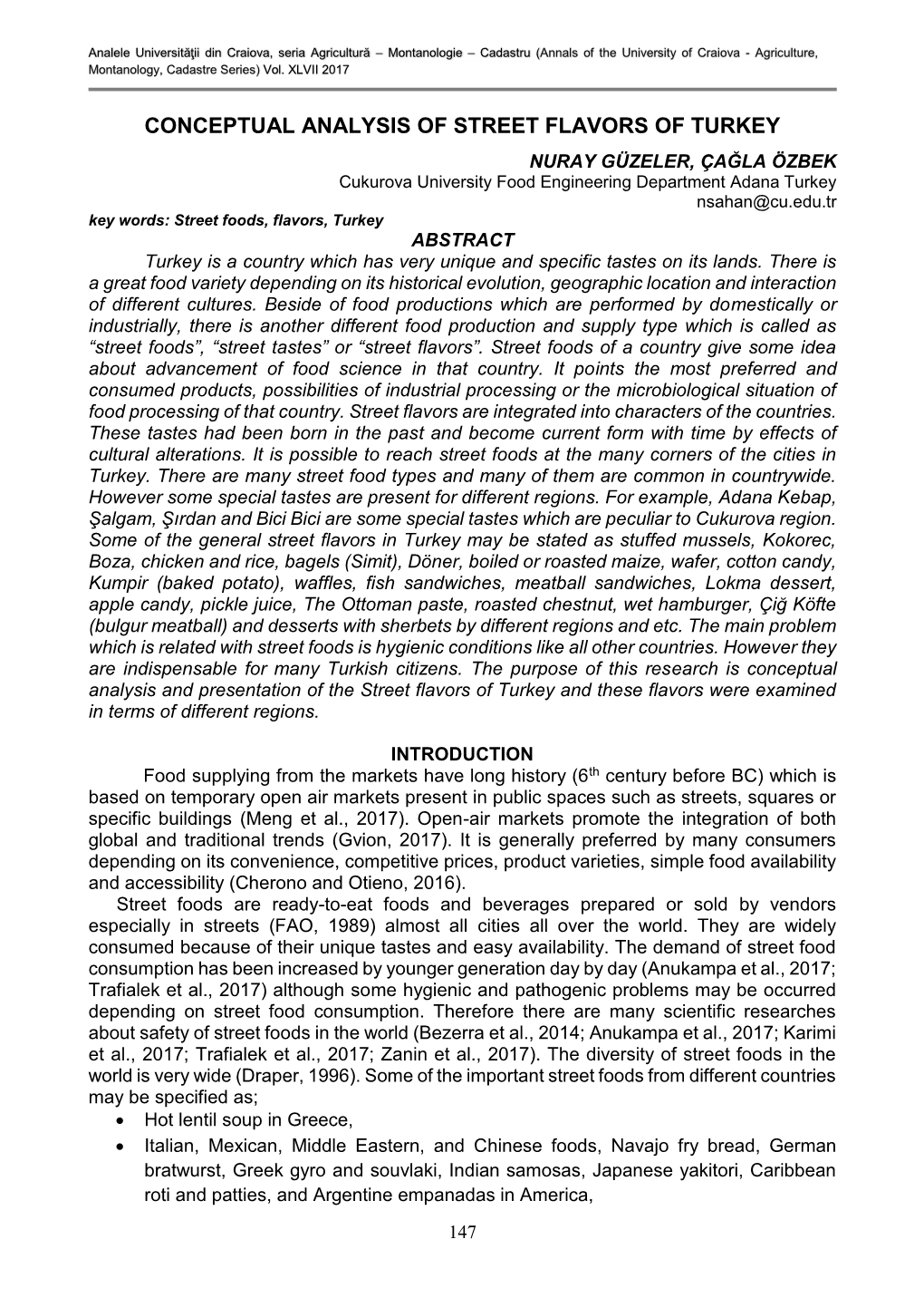 Conceptual Analysis of Street Flavors of Turkey