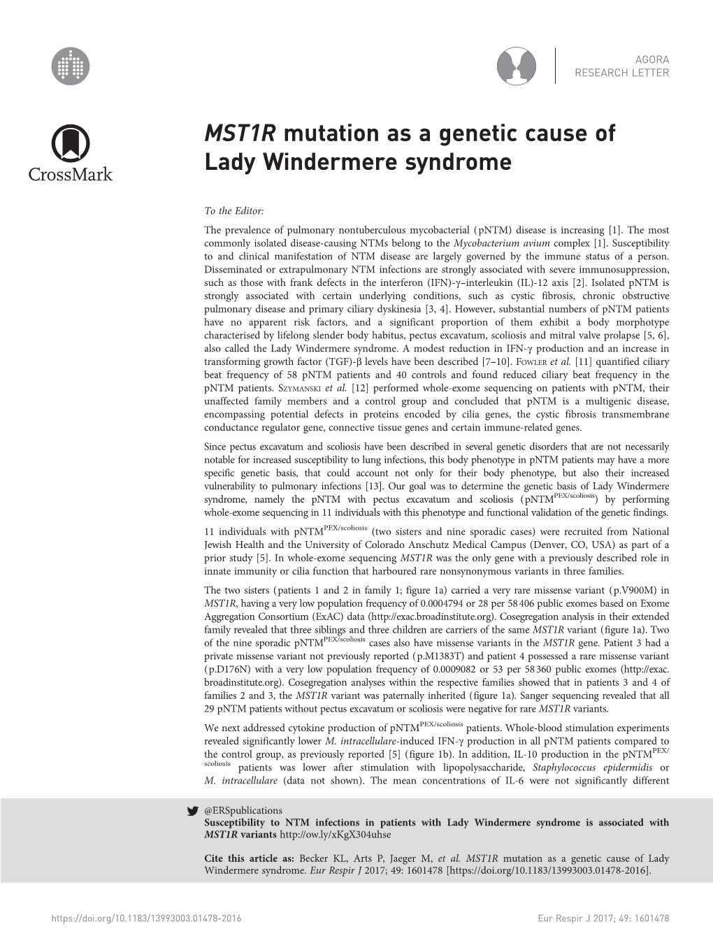 MST1R Mutation As a Genetic Cause of Lady Windermere Syndrome